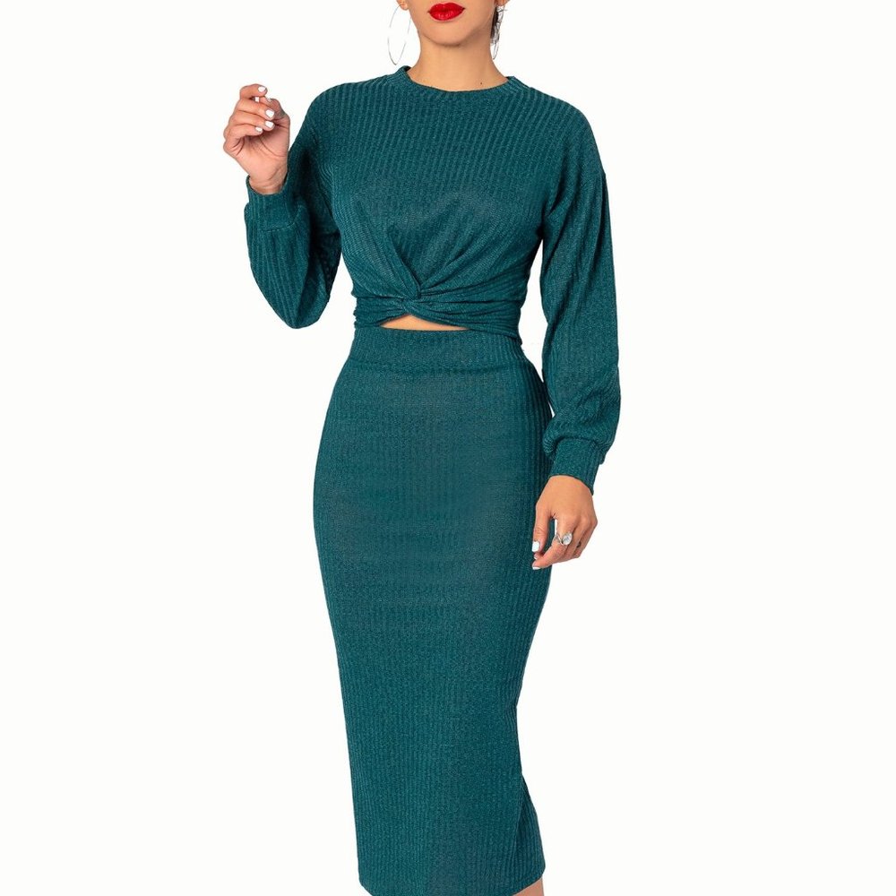 NWT "Barbs" Hunter Green Front Cross Top